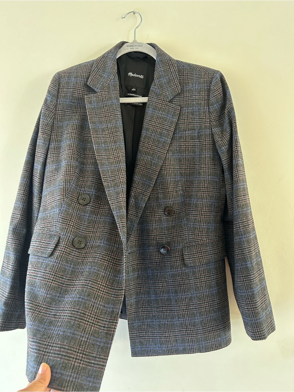Madewell Gray-Blue Checked Double-Breasted Blazer - Picture 10 of 16